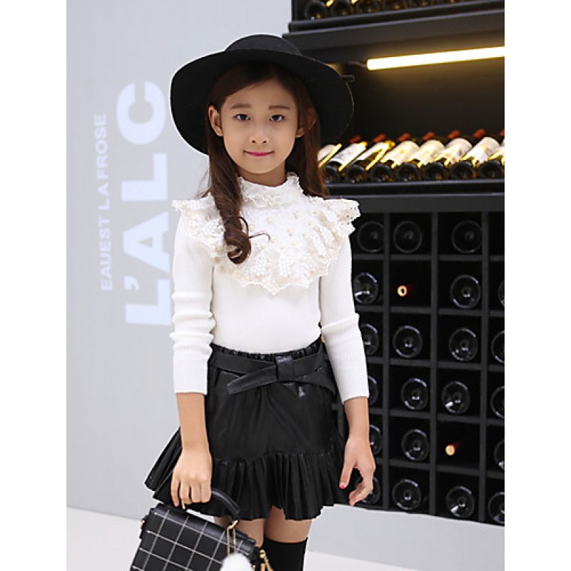 Girl's Casual/Daily Solid Blouse / Sweater & CardiganWool Fall Black / White  