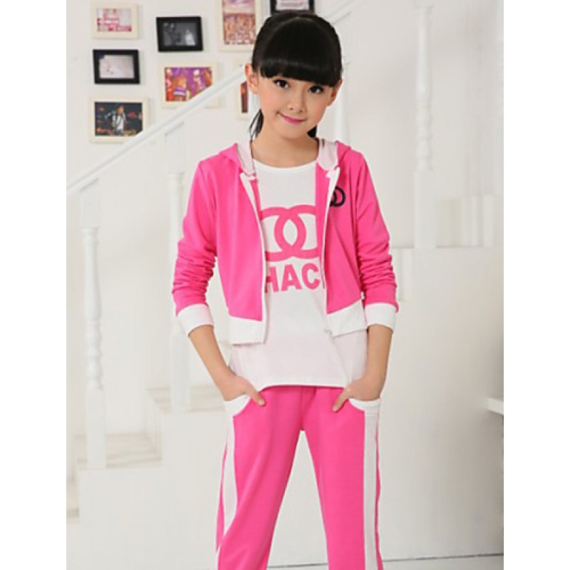 Girl's Cotton Spring/Autumn Tracksuit Fashion Hoodies Sweatshirt Kids Three-piece Set  