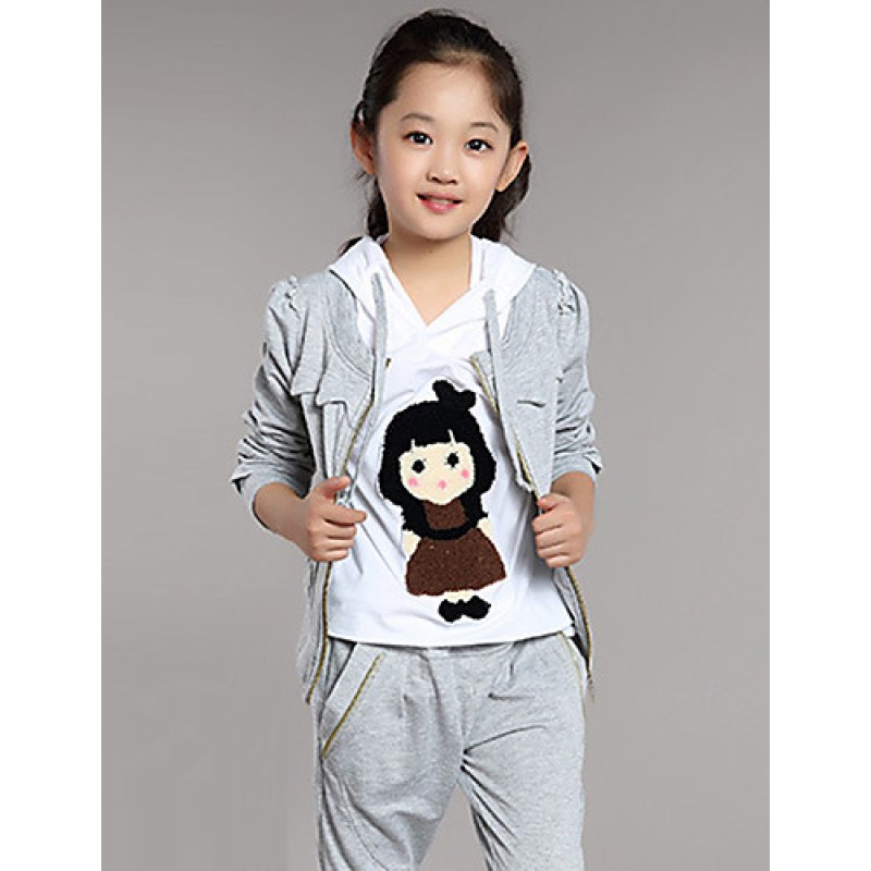 Girl's Cotton  Spring/Autumn Cartoon Pattern Sport Long Sleeve Three-piece Set  