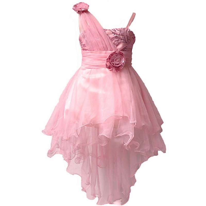 Girl's Solid Sleeveless Princess Dress,Polyester / Mesh Summer / Spring / Fall Pink / Red / White Knee-length Party Dress  