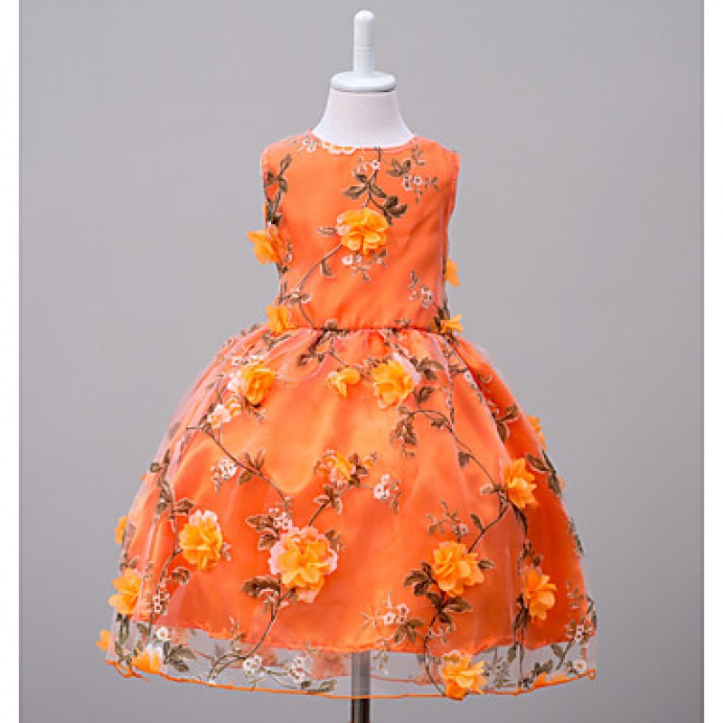 Girl's Going out Floral Dress,Polyester Summer Orange / Pink  