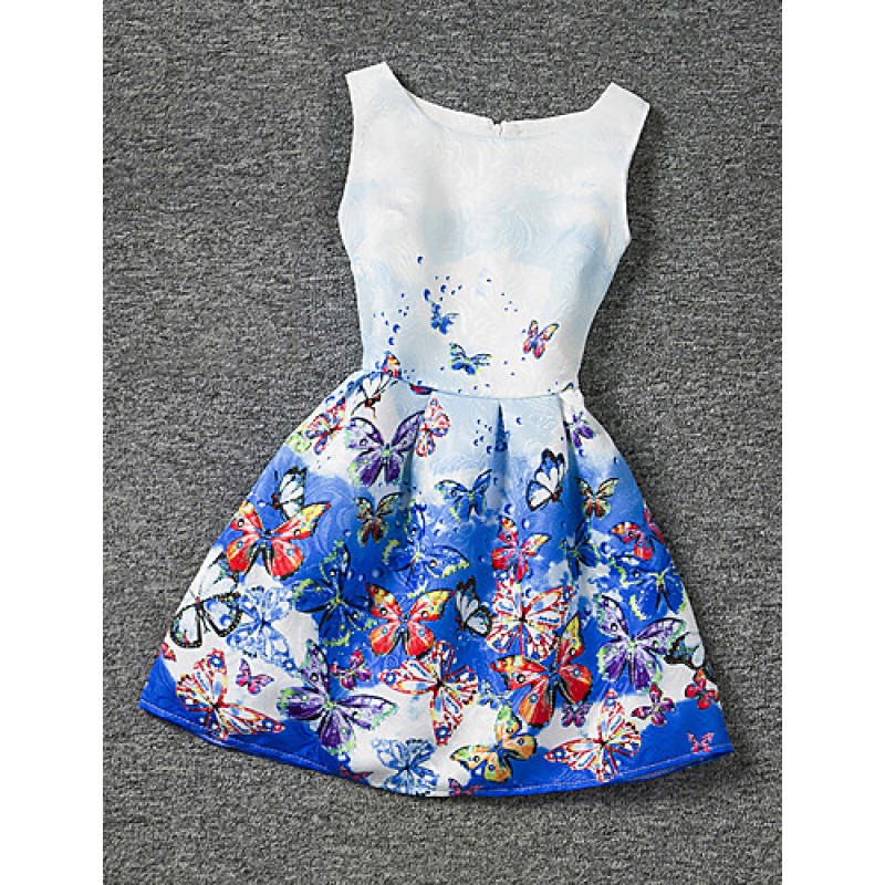 Girl's Blue Dress,Print Polyester Summer...
