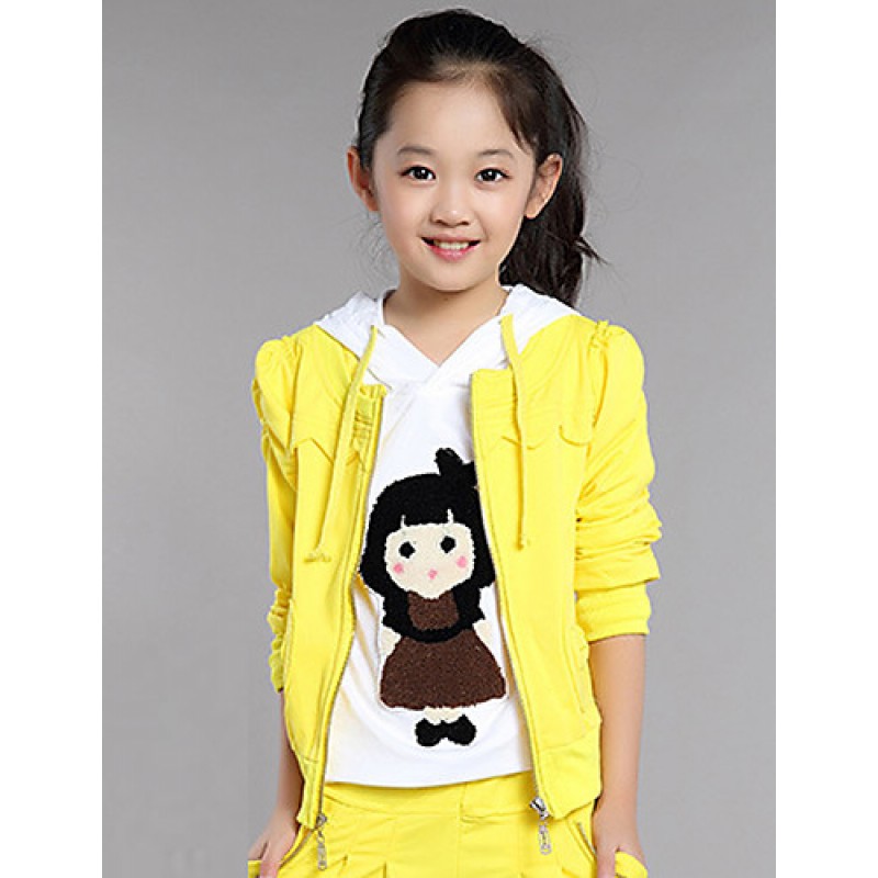 Girl's Cotton  Spring/Autumn Cartoon Pattern Sport Long Sleeve Three-piece Set  