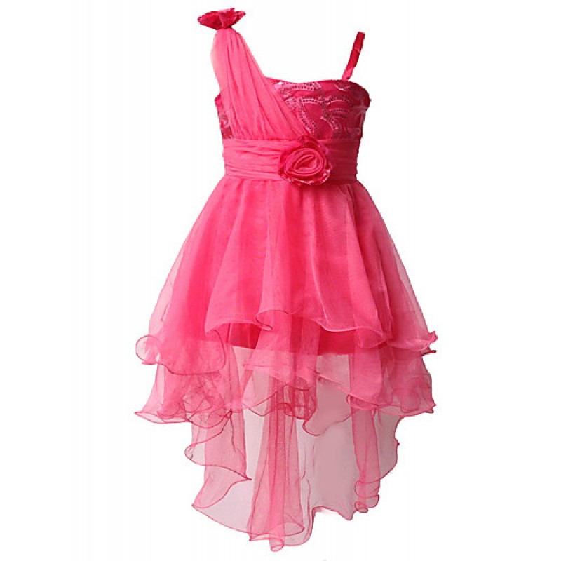Girl's Solid Sleeveless Princess Dress,Polyester / Mesh Summer / Spring / Fall Pink / Red / White Knee-length Party Dress  