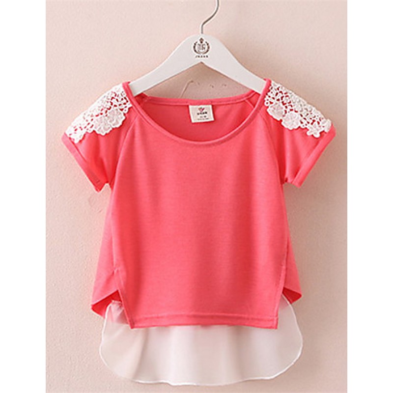 Summer 2016 Girls T shirts Girls Tops and Tees Kids Cotton Shirt White Lace Collar Bottoming Children  