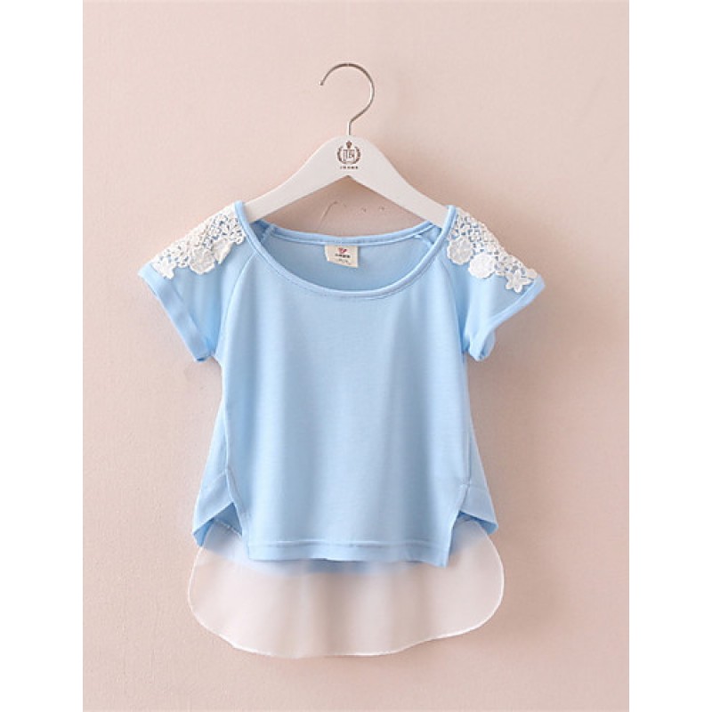Summer 2016 Girls T shirts Girls Tops and Tees Kids Cotton Shirt White Lace Collar Bottoming Children  