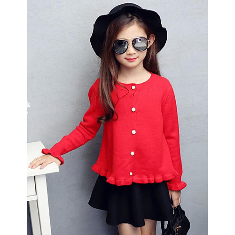 Girl's Casual/Daily Solid Sweater & Cardigan,Rayon / Others Spring / Fall Blue / Pink / Red  