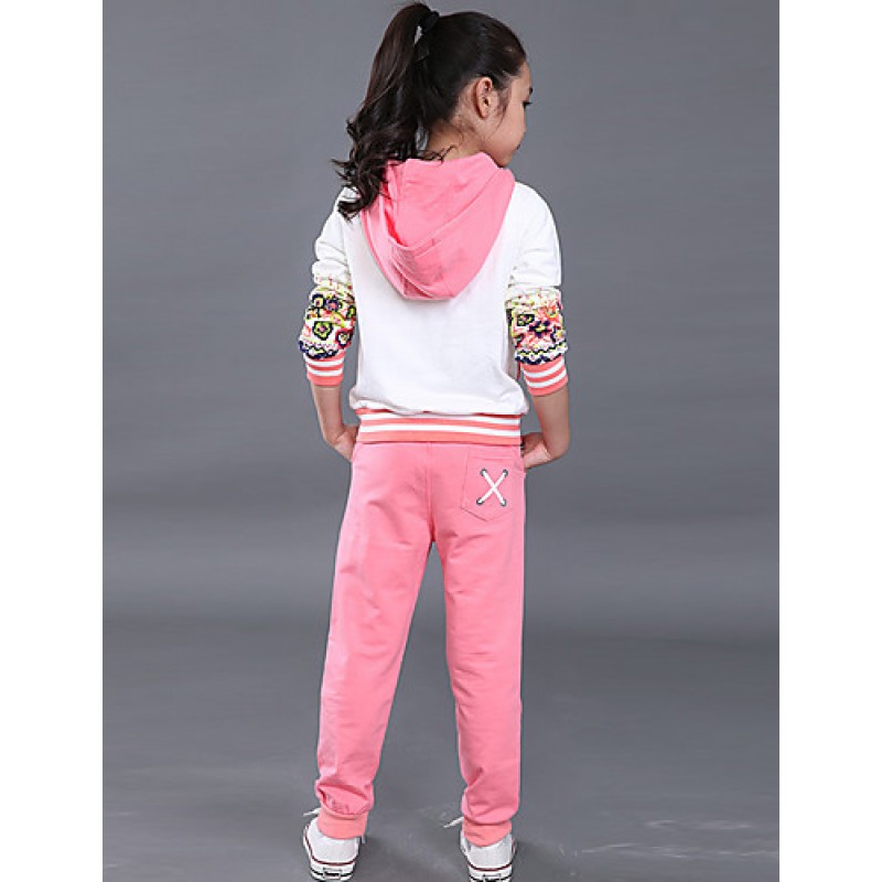 Girl's Cotton Spring/Autumn Sport Suit Set Floral Zipper Kids Hoodies And Pants Three-piece Set  