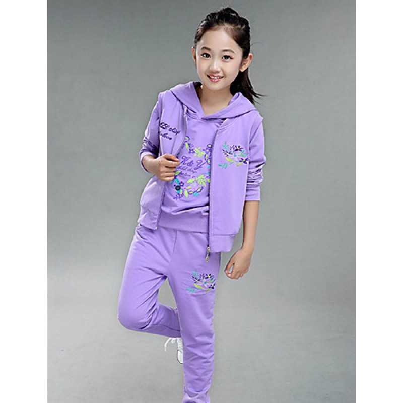 Girl's Cotton Spring/Autumn Fashion Print Sports Long Sleeve Three-piece Set  