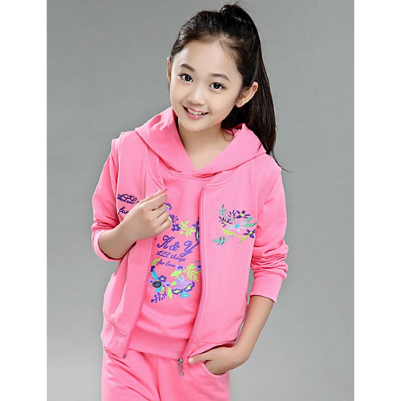 Girl's Cotton Spring/Autumn Fashion Print Sports Long Sleeve Three-piece Set  