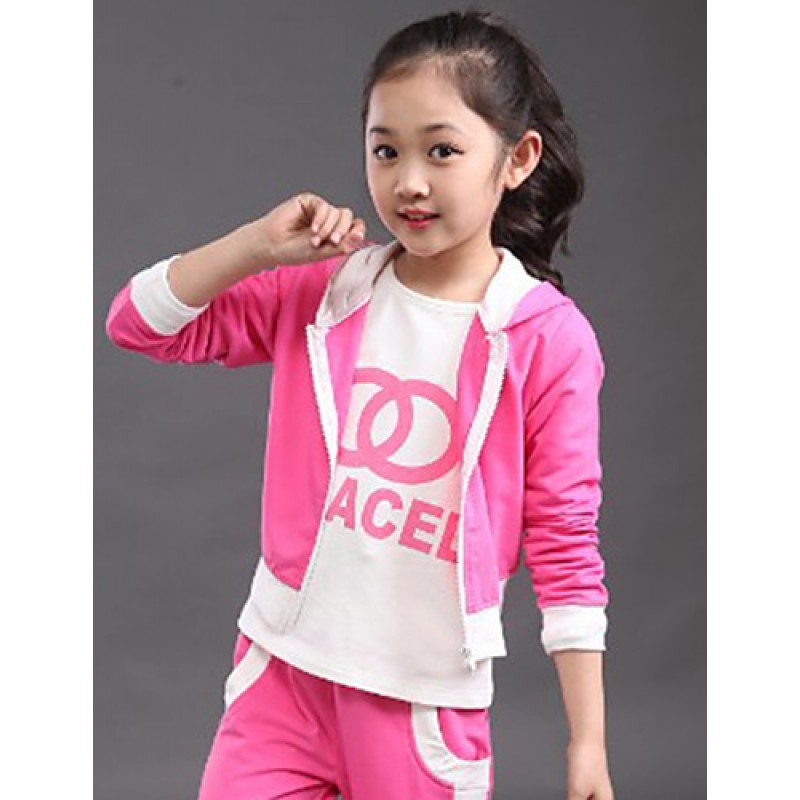 Girl's Cotton Spring/Autumn Tracksuit Fashion Hoodies Sweatshirt Kids Three-piece Set  