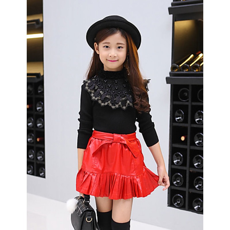 Girl's Casual/Daily Solid Blouse / Sweater & CardiganWool Fall Black / White  