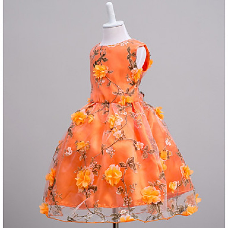Girl's Going out Floral Dress,Polyester Summer Orange / Pink  