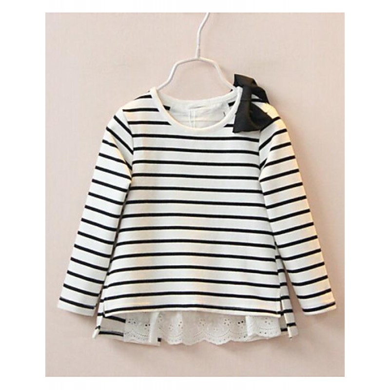 Girl's Casual/Daily Striped TeeCotton Spring / Fall Black / Red  