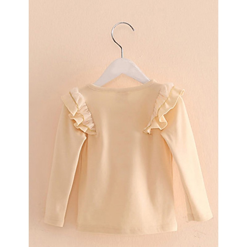 Girl's Purified Cotton Spring/Fall Fashion Casual/Daily Lace Ruffle Blouse Long Sleeves T-shirt  