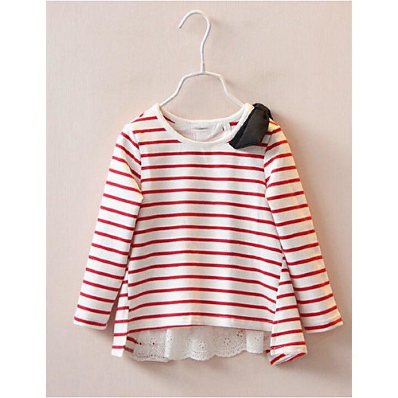 Girl's Casual/Daily Striped TeeCotton Spring / Fall Black / Red  