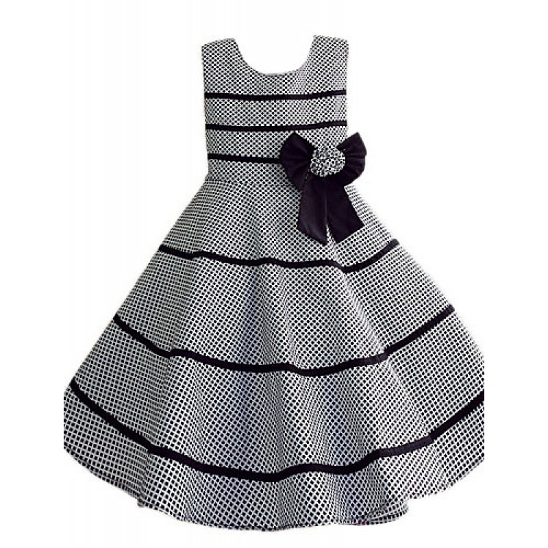 Girl's Plaid Sleeveless Knee-length Dress With Bow,Cotton Blend Summer / Spring / Fall Blue / Pink / Purple / Red / White  