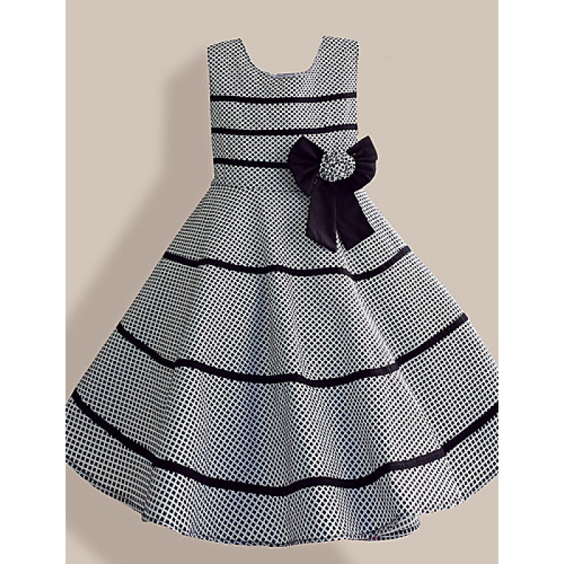 Girl's Plaid Sleeveless Knee-length Dress With Bow,Cotton Blend Summer / Spring / Fall Blue / Pink / Purple / Red / White  