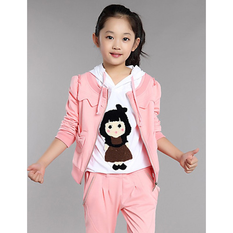 Girl's Cotton  Spring/Autumn Cartoon Pattern Sport Long Sleeve Three-piece Set  