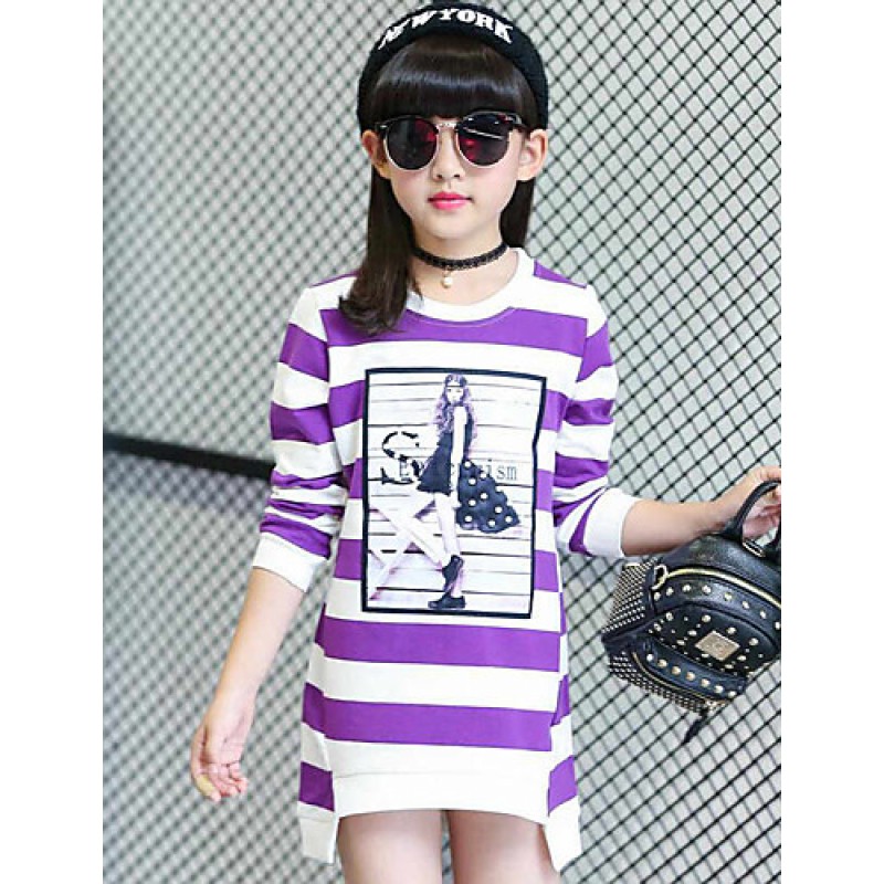Girl's Casual/Daily Striped Tee,Cotton Spring / Fall Black / Purple / Red  