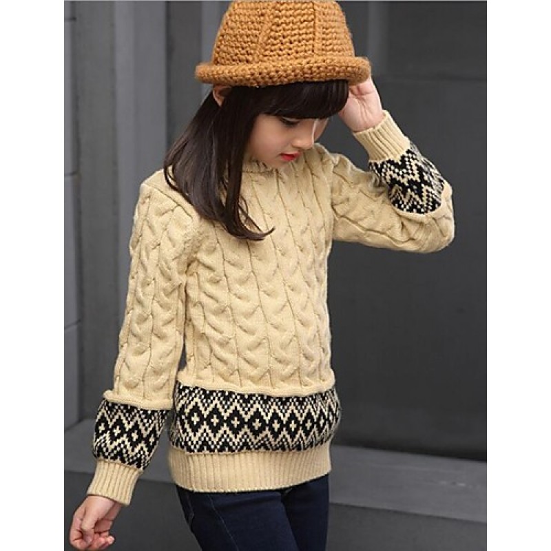 Girl's Casual/Daily Print Sweater & Cardigan,Cotton Spring / Fall Brown / White  