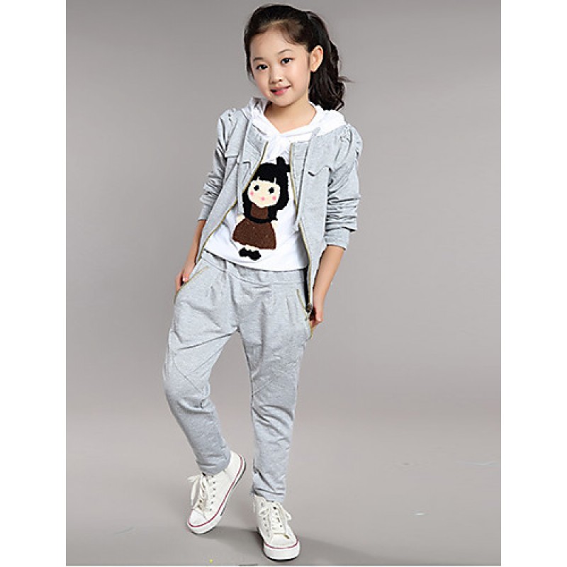 Girl's Cotton  Spring/Autumn Cartoon Pattern Sport Long Sleeve Three-piece Set  