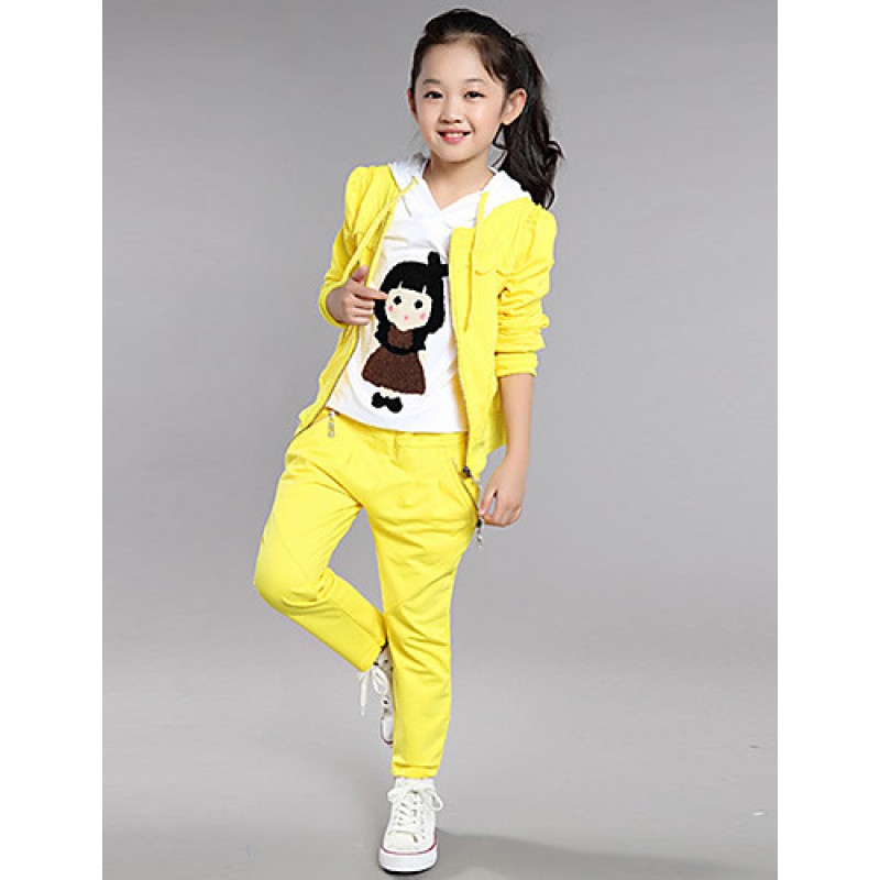 Girl's Cotton  Spring/Autumn Cartoon Pattern Sport Long Sleeve Three-piece Set  