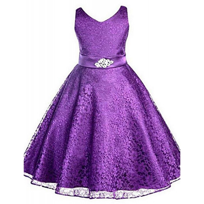Girl's Party/Cocktail Solid Dress,Polyester Summer Blue / Purple / Red / White / Yellow  