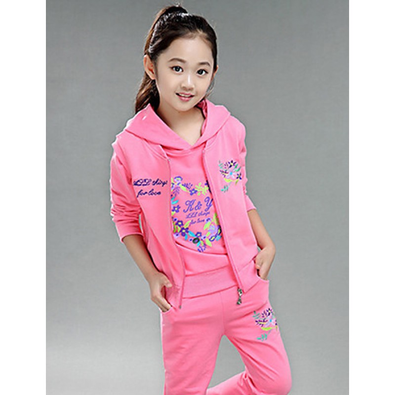 Girl's Cotton Spring/Autumn Fashion Print Sports Long Sleeve Three-piece Set  