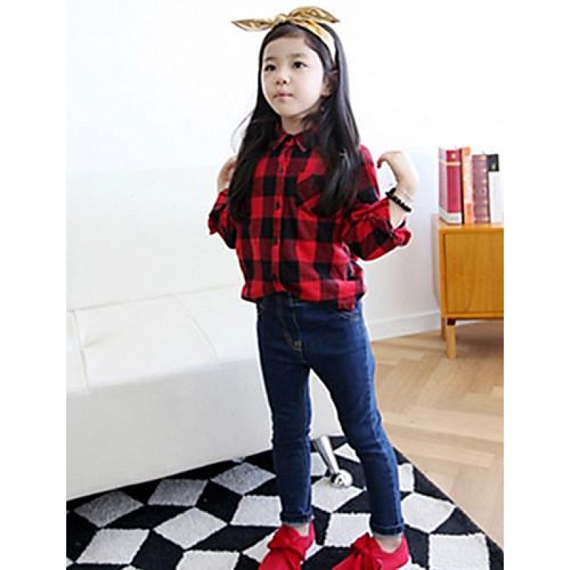 Girl's Check Shirt,Cotton Winter / Spring / Fall Red  